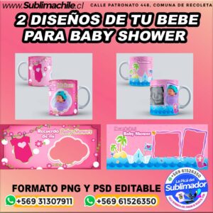 2 Diseños para tu bebe para tu baby shower para sublimar tazones - PNG, PSD, EDITABLE