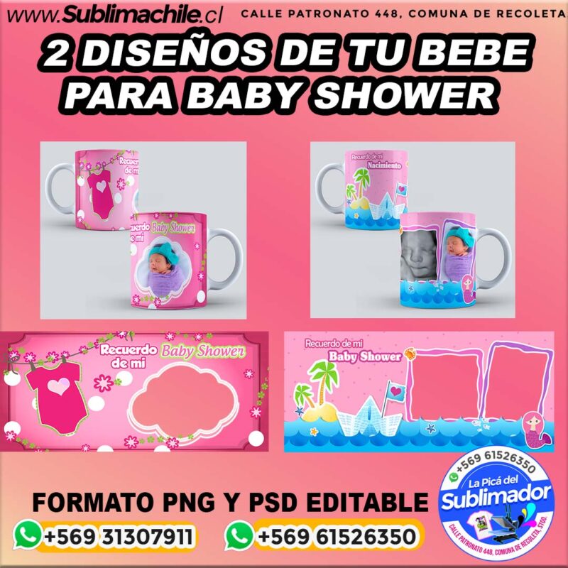 2 Disenos de baby shower para sublimar tazones PNG Y PSD EDITABLE