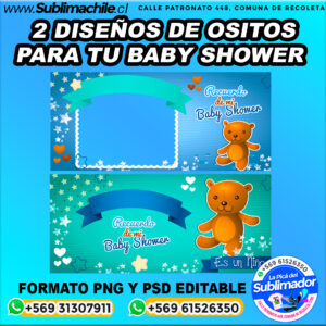 2 Diseños de ositos para tu baby shower para sublimar  - PNG, PSD, EDITABLE