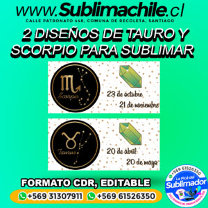 2 Diseños de tauro y scorpio para sublimar tazones - CDR EDITABLE