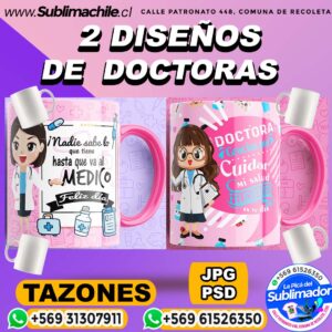 2 Diseños editables de Doctora para Sublimar en Tazones - JPG y PSD