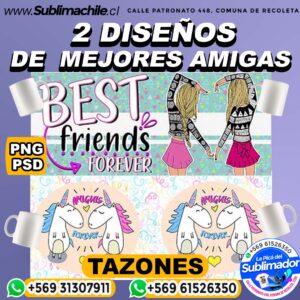 2 Diseños editables de Mejoras Amigas para Sublimar en Tazones - PSD y PNG