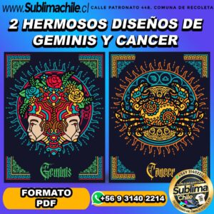 2 Diseños estilo azteca de los signos geminis y cancer para sublimar - PSD, EDITABLE