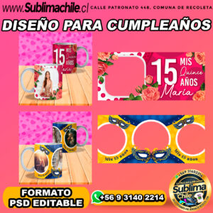 2 Diseños para celebrar cumpleaños para sublimar tazones - PSD, EDITABLE