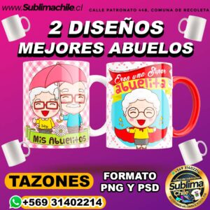 2 Diseños para los Abuelos Sublimar Tazones Editables - PNG y PSD