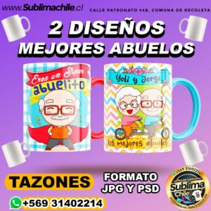 2 Diseños para los abuelos Sublimar Tazones Editables - JPG y PSD