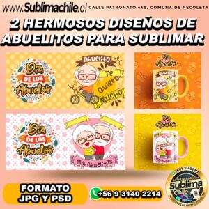 2 hermosos diseños de abuelitos para sublimar tazones - JPG Y PSD