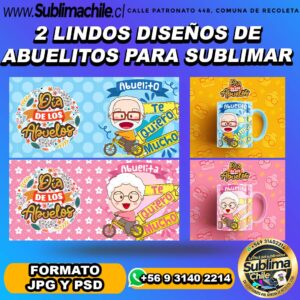 2 lindos diseños de abuelitos para sublimar tazones - JPG Y PSD