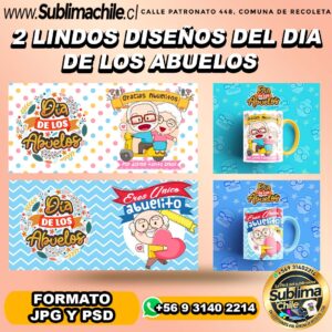 2 lindos diseños del dia de los abuelitos para sublimar tazones - JPG Y PSD