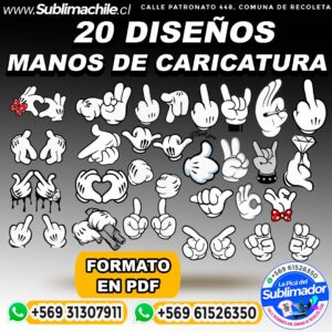 20 Diseños de Manos Caricatura para Sublimar Editable en CDR- PDF