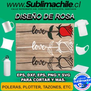 3 Diseños de Rosa para Sublimar - EPS, DXF, EPS, PNG y SVG