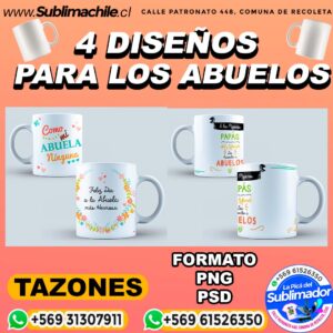 4 Diseños Editables para los Abuelos para Sublimar en Tazones - PSD y PNG