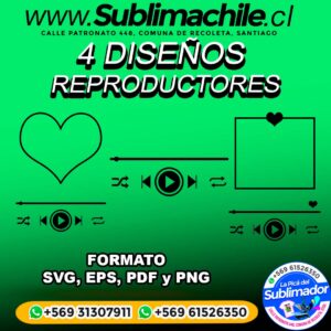 4 Diseños de Reproductor de Música para Sublimar - SVG, EPS, PDF y PNG