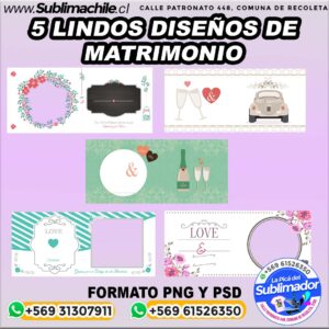 5 lindos diseños de matrimonio para sublimar tazones - PNG Y PSD