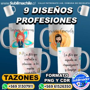 9 Diseños de Profesiones para Sublimar en Tazones Editables - CDR y PNG