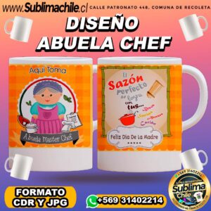 Diseño Abuela Chef para Sublimar Tazones Editables - CDR y JPG