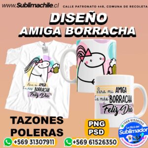Diseño Amiga Borracha para Sublimar en Poleras y Tazones Editables - PSD y PNG