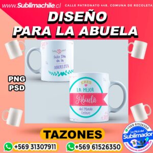 Diseño Feliz Día Abuela para Sublimar en Tazones Editables - PNG y PSD