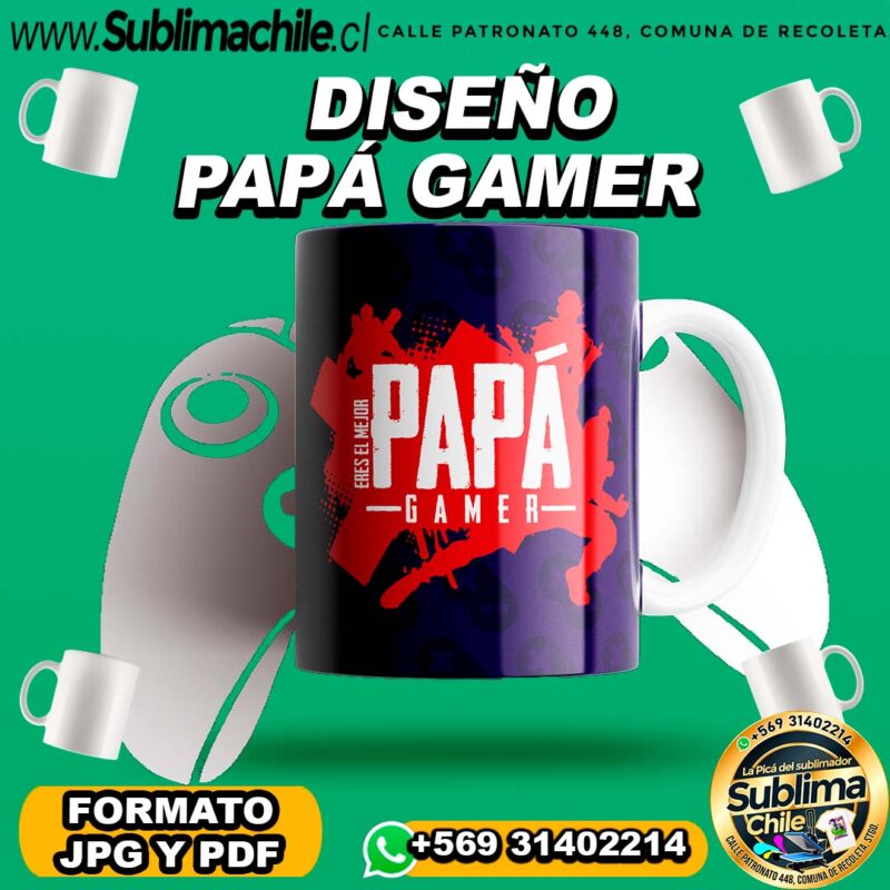 Diseno Papa Gamer para Sublimar Tazones Editable en CDR JPG y PDF