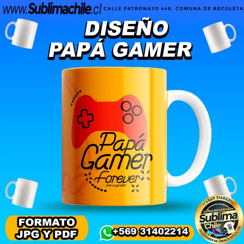 Diseno Papa Gamer para Sublimar Tazones Editable en CDR PDF y JPG