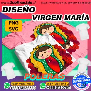 Diseño Religioso de la Virgen María para Sublimar en Poleras - PNG y SVG