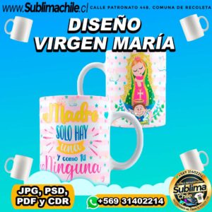 Diseño Virgen María para Sublimar Tazones Editable - JPG, PSD, PDF y CDR