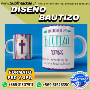 Diseño de Bautizo Editable para Sublimar Tazones - JPG y PSD