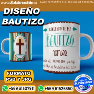 Diseño de Bautizo Editable para Sublimar en Tazones - JPG y PSD
