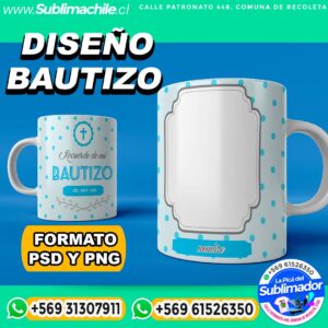Diseño de Bautizo Editable para Sublimar en Tazones - PNG y PSD