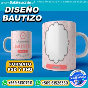 Diseño de Bautizo para Sublimar en Tazones Editable - JPG y PSD