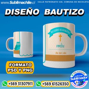 Diseño de Bautizo para Sublimar en Tazones Editable - PSD y JPG