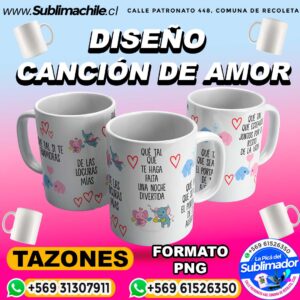 Diseño de Canción de Amor para Sublimar en Tazones - PNG