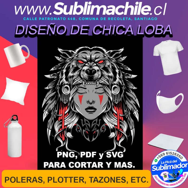 Diseno de Chica Loba para Sublimar Editable en CDR PDF PNG y SVG