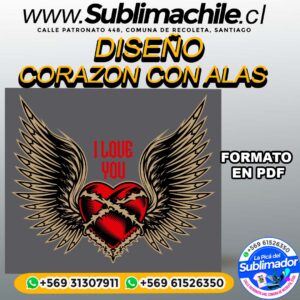 Diseño de Corazón con alas para Sublimar Editable en CDR - PDF