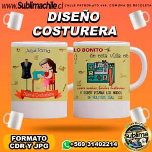 Diseño de Costurera para Sublimar Tazones Editables - CDR y JPG