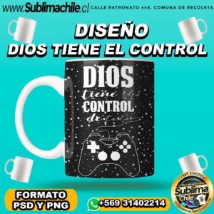 Diseño de Dios tiene el Control para Sublimar en Tazones Editable - PNG y PSD