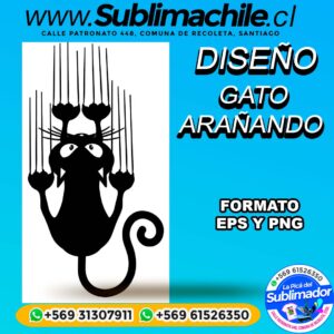 Diseño de Gato Arañando para Sublimar Editable en CDR - EPS y PNG