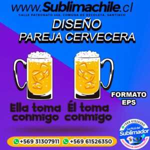 Diseño de Pareja Cervecera para sublimar Editable en CDR - EPS