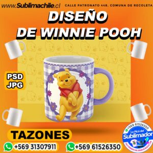 Diseño de Winnie Pooh para sublimar en Tazones Editable - PSD y JPG