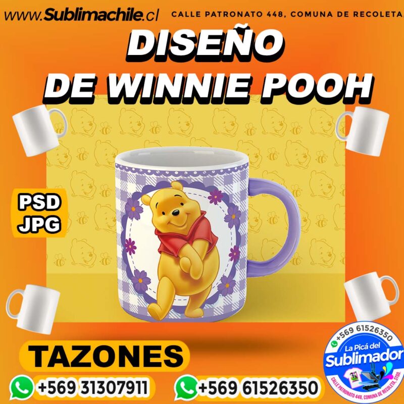 Diseno de Winnie Pooh para sublimar en Tazones Editable PSD Y JPG