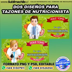 Dos diseños editables de nutricionistas para sublimar tazones - PSD Y PNG