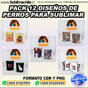 Pack 12 diseños de perros para sublimar tazones - CDR y PNG