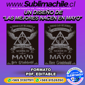 Un diseño de "las mas fuertes nacen en mayo" para sublimar - PDF, EDITABLE