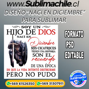 Un diseño de "nací en diciembre" para sublimar - PSD, EDITABLE