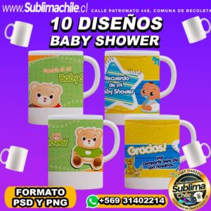 10 Diseños de Baby Shower para Sublimar Tazones Editables - PSD y PNG