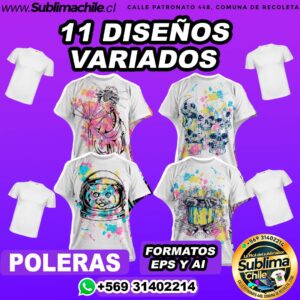 11 Diseños Variados para Sublimar Poleras Editable - AI y EPS