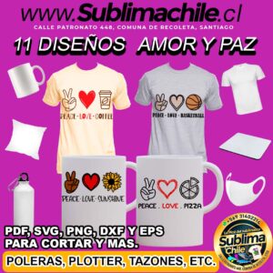 11 Diseños de Amor y Paz para Sublimar Editables - DXF, PNG, PDF, SVG y EPS