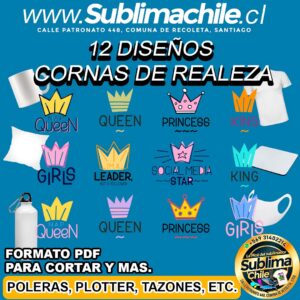 12 Diseños de Coronas de Realeza para Sublimar Editable en CDR - PDF