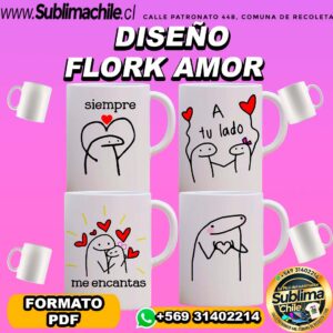 2 Diseño Flork Amor para Sublimar en Tazones Editables en CDR - PDF