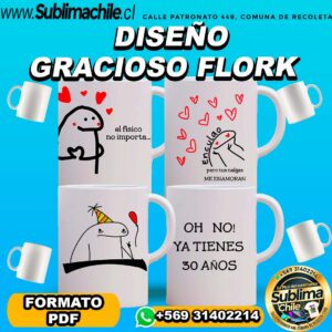 2 Diseño Flork Graciosos para Sublimar en Tazones - PDF Editable en CDR